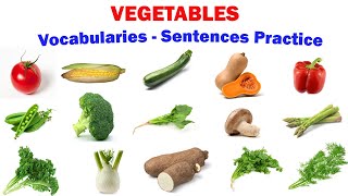 VEGETABLES  Vocabularies and Sentences Practice [upl. by Ynohta]