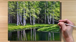 Acrylic Painting Birch Trees Reflection  Correa Art [upl. by Joachim]