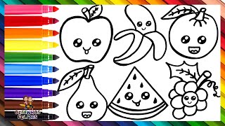 Desenhar e Colorir Frutas Fofas 🍎🍌🍊🍐🍇🍉🌈 Desenhos para Crianças [upl. by Dlabihcra23]