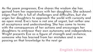 Summary and analysis of Eve to Her Daughters by Judith Wright [upl. by Reagan598]