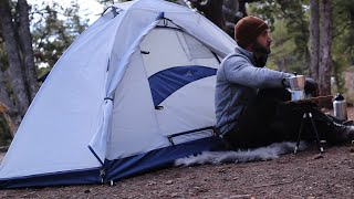 Solo Tent Camping in Chilly Pine Forest Relaxing Nature ASMR [upl. by Annaeel]