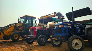 Jcb 3dx Backhoe Excellence Loading 4 Massey Mahindra and Eicher Tractor Stuck In Mud  Jcb Tractor [upl. by Ahsiuqat]