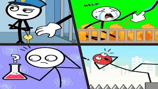 THIEF PUZZLE vs WATERING PUZZLE vs ALCHEMY PUZZLE vs MR BOUNCE  All Levels Quadruple STICKMAN Game [upl. by Ihcalam]