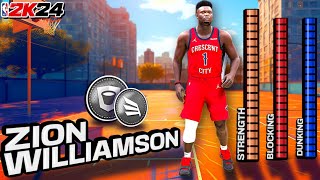 This ZION WILLIAMSON BUILD is a MONSTER  HOF BULLDOZER ELITE CONTACT DUNKS PF on NBA 2K24 [upl. by Bergeman]