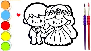 How to draw Cute Bride and Groom Drawing Painting and Coloring For Kids amp Toddlers  Child Art [upl. by Pettifer]