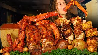 KING CRAB SEAFOOD BOIL MUKBANG  CREAMY CAJUN SAUCE  DESHELLED  SEAFOOD BOIL  MUKBANGASMR EATING [upl. by Drexler216]