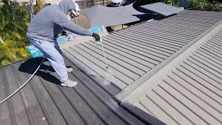 Spraying A Metal Roof with Reflective Paint to Cool the House 3°C [upl. by Nileek]