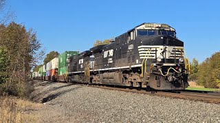 NS Intermodal 22X –  JB Trailer Frames in Wells  AC44C6Ms 4221 amp 4027 – Atwater OH in Oct 2024 [upl. by Pliner941]