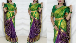 Festival Saree Draping StyleSaree wearing new elegant way to look More beautifulSaundaryaa [upl. by Hwang]