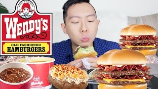 WENDYS MUKBANG  Cheeseburger Chili  Baked Potato  Collab ft Ashley Sprankles  Eating Show [upl. by Einnep9]