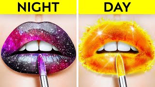 DAY vs NIGHT BEAUTY HACKS  Sneaking Makeup into Class Food Hacks by 123 GO SCHOOL [upl. by Acinomal]