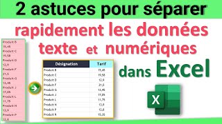 Astuces pour séparer les données texte et numériques figurant dans une même colonne dans Excel 👍 [upl. by Aicire823]