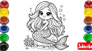 Cute Mermaid Drawing for kids Painting amp Coloring for kids Toddlers  Lets Draw Togetherkidsart [upl. by Wright]