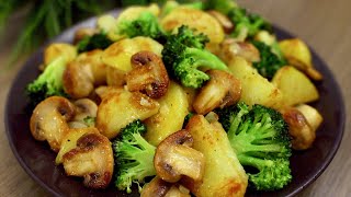 Rezept für Kartoffeln mit Brokkoli und Pilzen in einer Pfanne Köstliches Abendessen [upl. by Fraase]