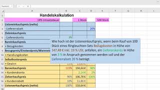 Handelskalkulation II rückwärts [upl. by Dnalyk]