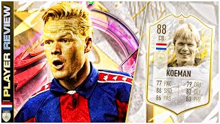 ICON 88 RATED RONALD KOEMAN PLAYER REVIEW  FIFA 22 ULTIMATE TEAM  INSANE ICON CB FOR HIS PRICE [upl. by Assilak]