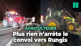 Le convoi d’agriculteurs Agen  Rungis contourne le barrage policier et repart [upl. by Hanson319]