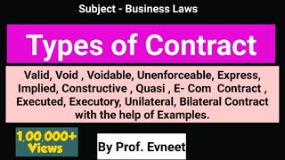 Types of Contract  Types of Contract CA Foundation  Types of Contract in Indian Contract Act 1872 [upl. by Mattox275]