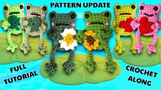 CROCHET FROG no sew leggy frog for spring flower heart clover appliqué [upl. by Anyad]