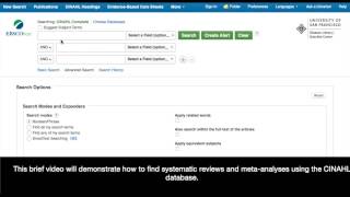 CINAHL Finding systematic reviews and metaanalyses [upl. by Enimzzaj]