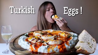 Turkish Eggs MUKBANG  Garlicky Herbed Yogurt w Poached Eggs  Aleppo Butter [upl. by Klemperer175]