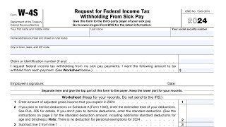 IRS Form W4S walkthrough Request for Federal Income Tax Withholding from Sick Pay [upl. by Jillayne94]