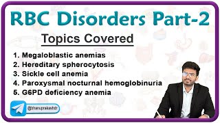 Disorders of RBC Megaloblastic anemia H Spherocytosis Sickle cell anemia PNH and G6PD Deficiency [upl. by Nolyd492]