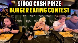 1000 CASH PRIZE BURGER EATING CONTEST at Topanga Social RainaisCrazy [upl. by Lowndes664]