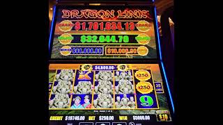 250 BET HUGE JACKPOT HANDPAY WIN DRAGON LINK FREE SPINS  HARD ROCK TAMPA  10 Denom [upl. by Noitna]