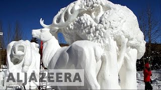 World’s snow sculpting competition begins in Colorado [upl. by Kalila]