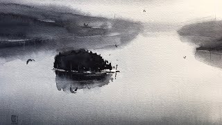 WATERCOLOR  Monochrome landscape [upl. by Partan]