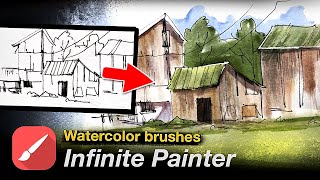 Watercolor brushes in Infinite Painter  Study of Peter Sheeler painting timelapse [upl. by Etat]