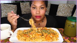 PRAWNS WITH CREAMY PASTA MUKBANG  chitchat [upl. by Barbur]