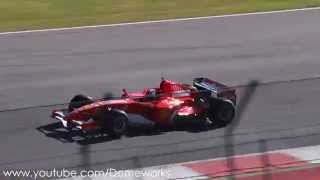 INSANE Ferrari Formula 1 F1 V12V10V8 downshift and brake on the straight at Mugello [upl. by Annawot]