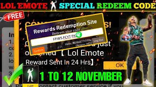 FREE FIRE REDEEM CODE TODAY 12 NOVEMBER REDEEM CODE FREE FIRE  FF REDEEM CODE TODAY 12 NOVEMBER [upl. by Perreault220]