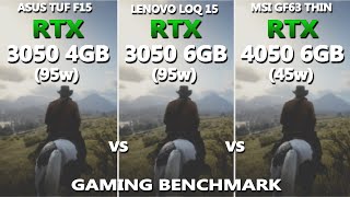 RTX 3050 4GB 95w vs 3050 6GB 95w vs 4050 6GB 45w Gaming Benchmark Test  Which one is good [upl. by Iemaj296]