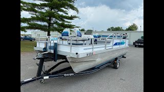 1993 Lowe 215 215 Pontoon Boat w 1993 Johnson 50 HP Motor and Trailer [upl. by Aslin]