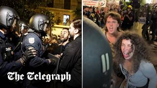 Valencia Violent clashes with police during protests over government response to floods [upl. by Itisahc846]