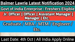 Balmer Lawrie Recruitment 2024  Central Govt Enterprise  Non Teaching Staff Recruitment [upl. by Alih]