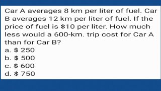 How much less would a 600km trip cost for Car A than for Car B [upl. by Ettenaj]