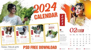 2024 Calendar PSD Free Download  Nitesh GFX [upl. by Ardnas]