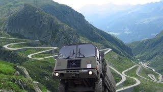 Swiss Army SAURER 6DM  Gotthardpass including lower part of Tremola [upl. by Launam]