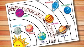 Solar System Drawing Easy Step By Step  Solar System Diagram  Solar System Planets Drawing [upl. by Standice511]