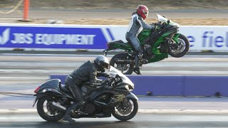 Ninja H2 SX vs Hayabusa  superbikes drag racing [upl. by Ahsatak]