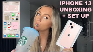 iphone 13 PINK unboxing  how to set up AESTHETIC widget home screen [upl. by Leciram]