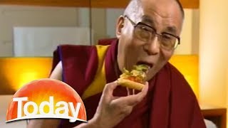 Dalai Lama starts eating pizza during interview [upl. by Nerred565]