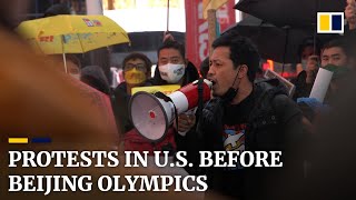 Protesters in the US rally against Beijing Winter Olympics hours before its opening ceremony [upl. by Rann]