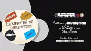 RWS Module 1 Lesson 4 Exemplification ClassificationPattern of Development in Writing [upl. by Irmgard]