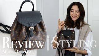 STYLING Louis Vuitton Montsouris Backpack  REVIEW After One Year Use [upl. by Anoj]