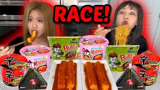 SPICY NOODLES RACE WITH GIANT TTEOKBOKKI amp full week of eating [upl. by Nivlad]